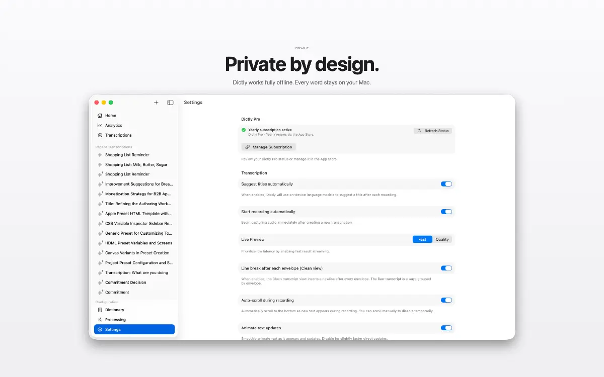 Dictly — On‑device dictation screenshot 2