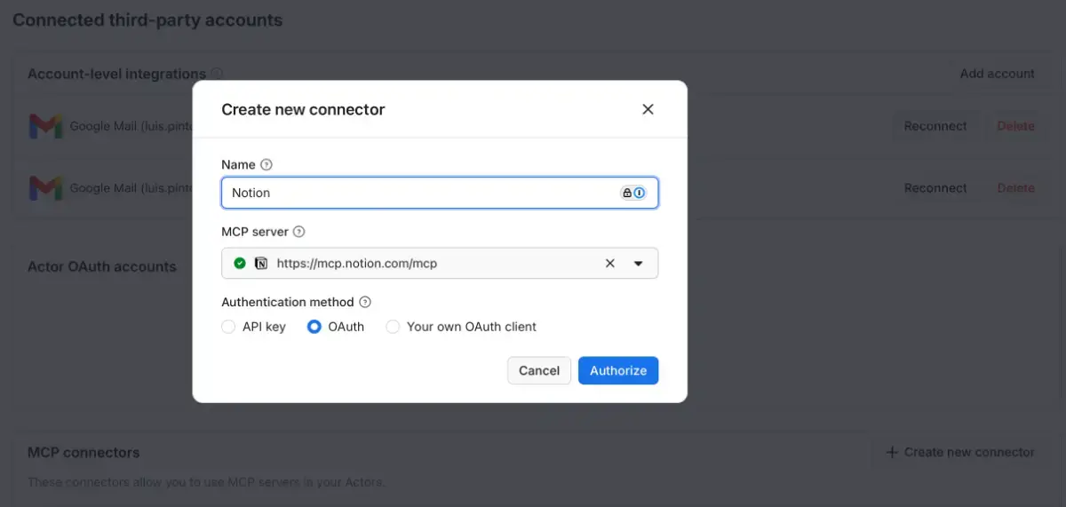 Apify MCP connector screenshot 4