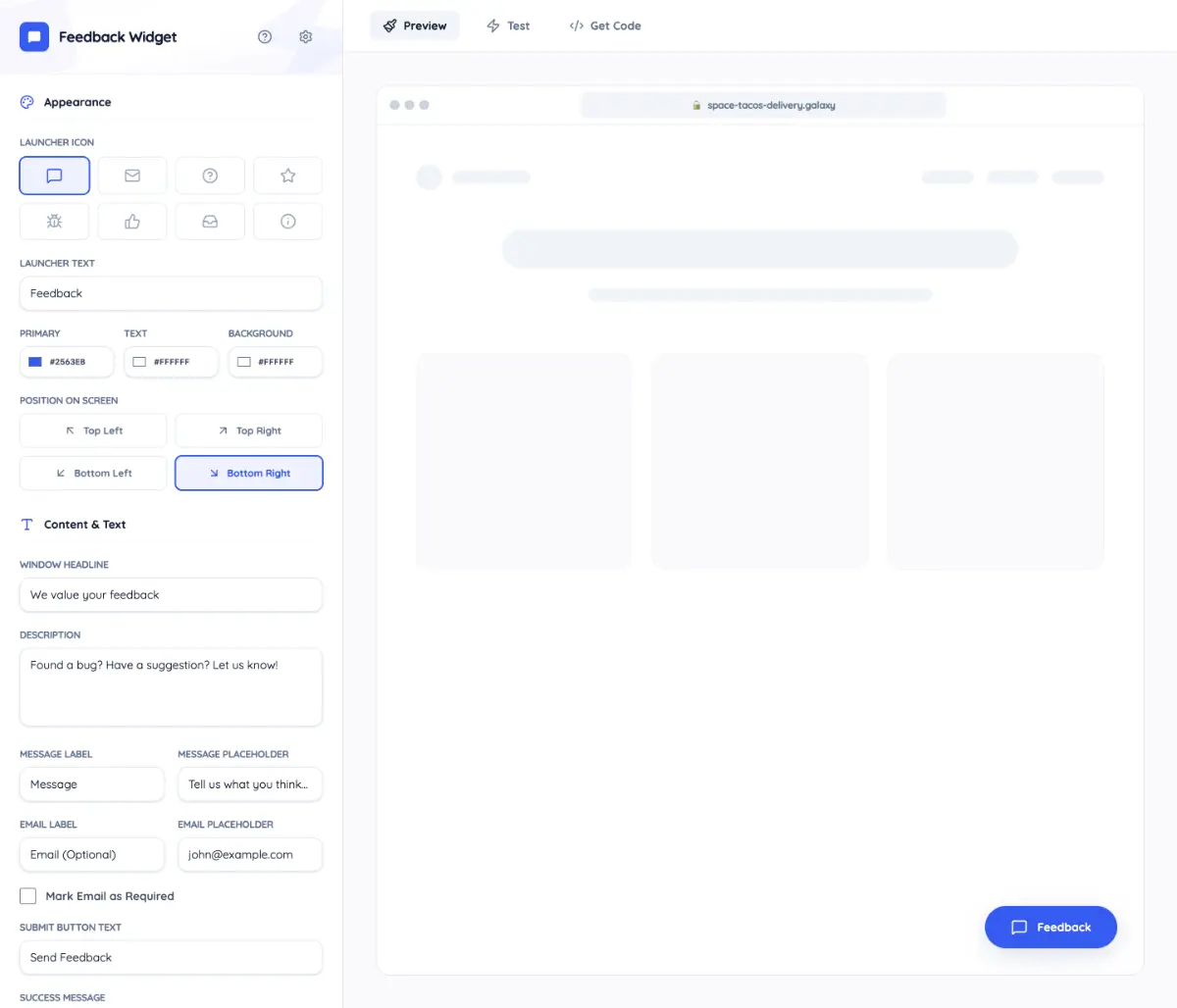 Feedback Widget Builder screenshot 2