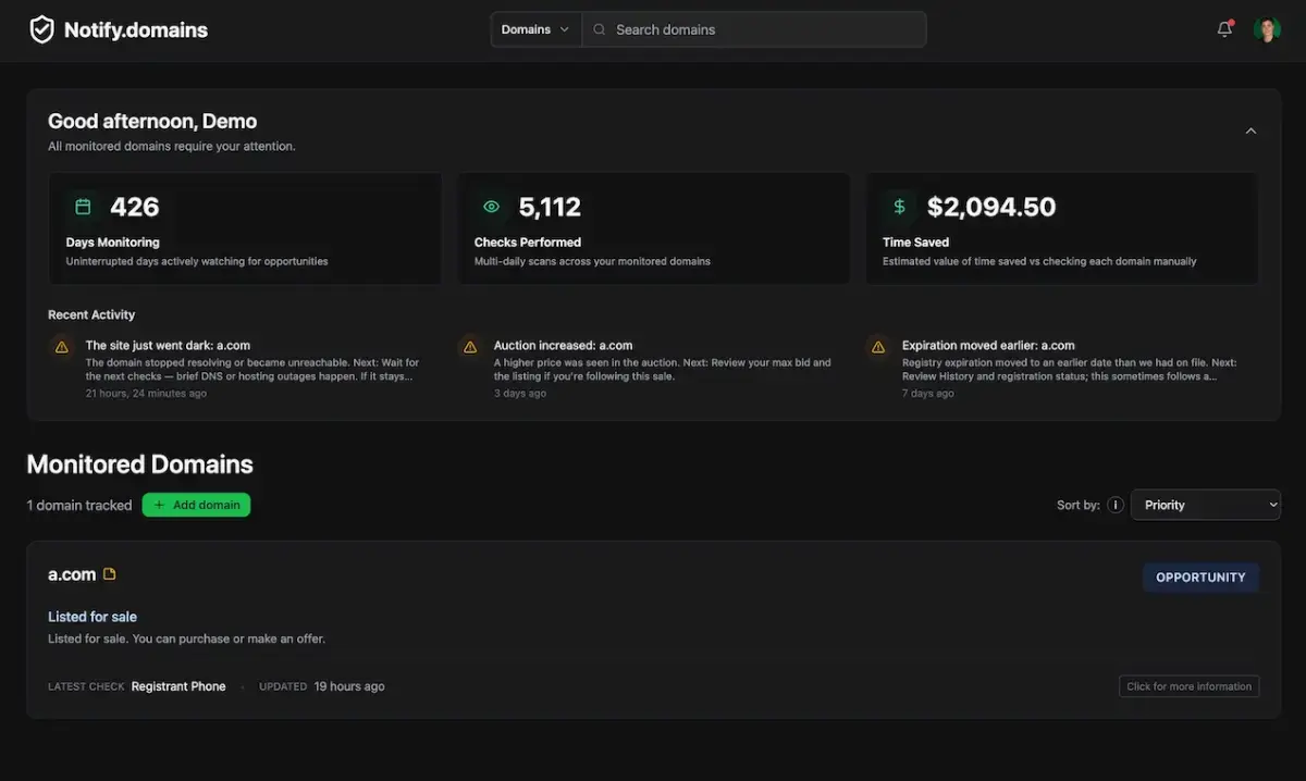 Notify.domains screenshot 3