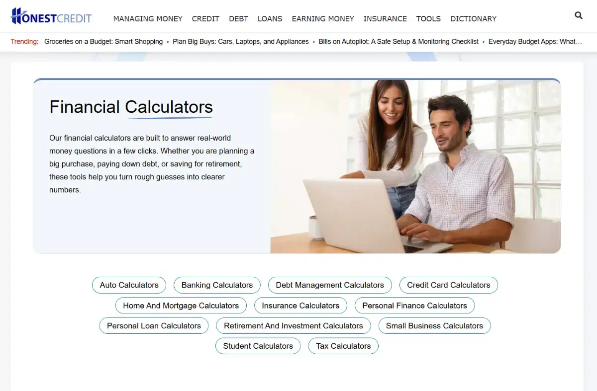 HonestCredit Financial Calculators screenshot 1