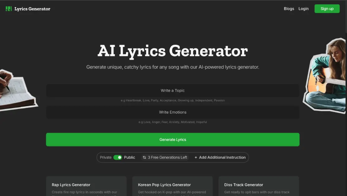 AI Lyrics Generator product image